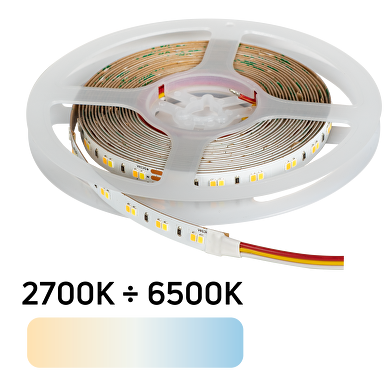 Striscia LED professionale CCT 18W/m, 2700K-6500K, 24V DC, 120LEDs/m, SMD2835, IP20