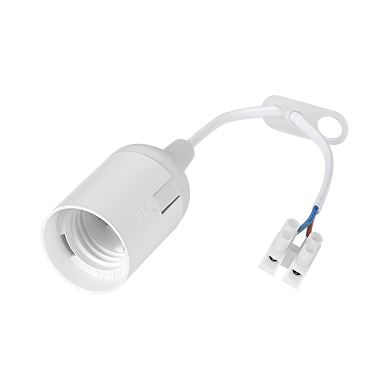 Portalampada in plastica E27, liscio, bianco con 20 cm. cavo, confezione da 50 pz.