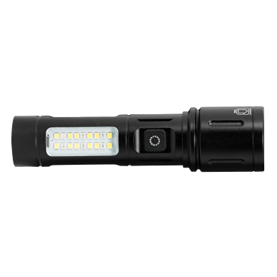 Torcia LED multifunzionale con zoom e luce laterale 8W/8W, 6500K/5500K, 5V DC, IP44