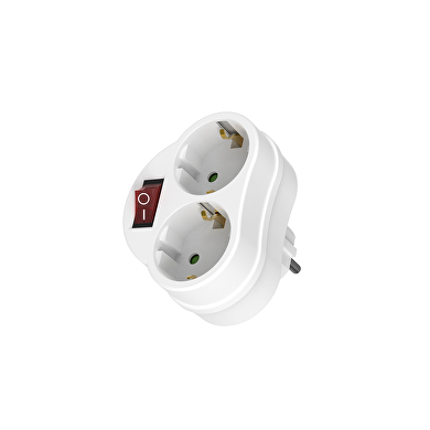 Adattatore da parete con 2 prese Schuko, con interruttore, bianco