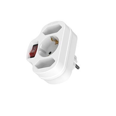 Adattatore da parete con 1 presa Schuko e 2 prese EU, con interruttore, bianco