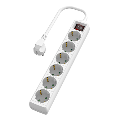 Cavo prolunga con 6 prese Schuko, con interruttore, 3 metri, bianco