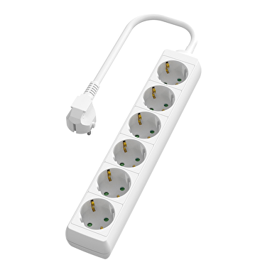 Cavo prolunga con 6 prese Schuko, 5 metri, bianco