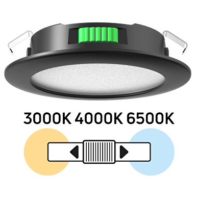 LED Möbeleinbaustrahler, Kreis, 4W, 3000K/4000K/6500K, 12V DC, IP44, Schwarz