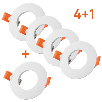 Confezione bonus 4+1 Cornice per faretto da soffitto 5 pz./scatola, rotonda, fissa, bianca, plastica, IP20