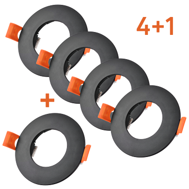 Confezione bonus 4+1 Cornice per faretto da soffitto 5 pz./scatola, rotonda, fissa, nera, plastica, IP20