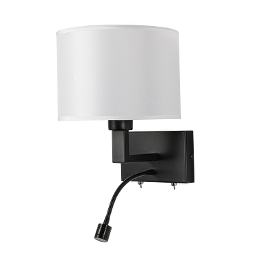 Wandleuchte mit Lampenschirm und eingebautem LED-Spot, E27, max. 10W LED/1W, 3000K, IP20, schwarz