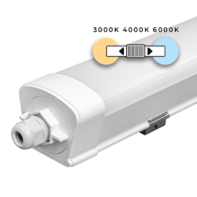 Plafoniera lineare a LED sottile in termoplastica 1.5m, IK08, 45W, CCT, 220-240V AC, IP65