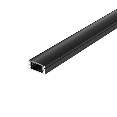 Profilo in alluminio per striscia flessibile LED, nero con diffusore nero, per montaggio superficiale, poco profondo, 2m