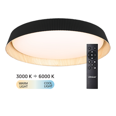 Lampada da soffitto LED CCT dimmerabile con telecomando nero/legno, max.72W, 3000K-6000К