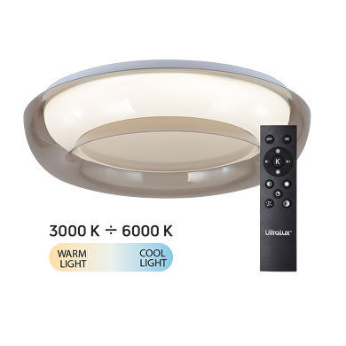Lampada da soffitto LED dimmerabile CCT con telecomando, quarzo fumé, max.72W, 3000K-6000К