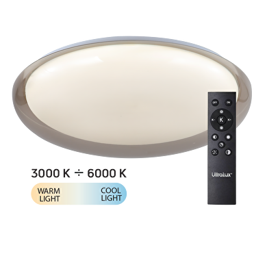 Lampada da soffitto LED dimmerabile CCT con telecomando, quarzo fumé, max.72W, 3000K-6000К