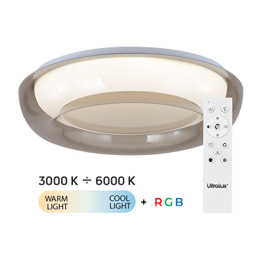 Lampada da soffitto LED dimmerabile ССТ+RGB con telecomando, quarzo fumé, 28W+5W, 3000K-6000К+RGB