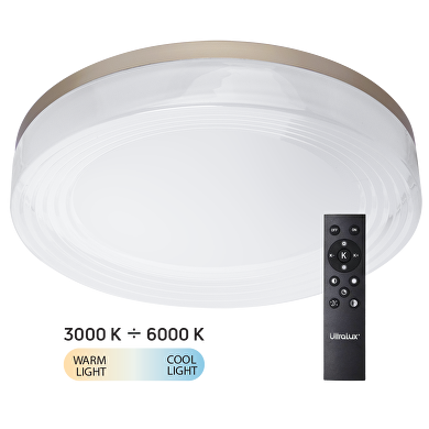 Lampada da soffitto LED CCT dimmerabile con telecomando, oro, max.72W, 3000K-6000К
