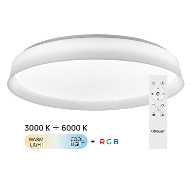 Lampada da soffitto LED dimmerabile CCT con telecomando bianco, 28W+5W, 3000K-6000К+RGB