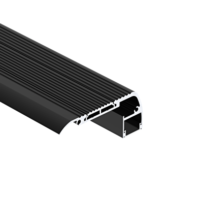 Profilo in alluminio per striscia flessibile LED, nero con diffusore nero, 2m, scalino