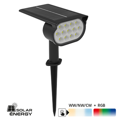 Luminaire solaire LED pour jardin/mur CCT+RGB, 90°, IP65