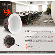 LED Einbaustrahler blendarm 40W, 4000K, 220-240V AC, SMD2835, neutrales Licht, 60°, IP20