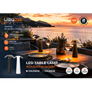 Ricaricabile Lampada da tavolo LED dimmerabile, 1.6W, 3000K, IP44, nera