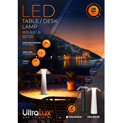 Ricaricabile Lampada da tavolo LED dimmerabile, 1.6W, 3000K, IP44, bianca