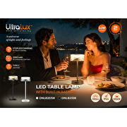 Apparéil d'éclairage LED de table à gradation, rechargeable, 2.3W, 3000K, IP44, noir