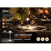 Ricaricabile Lampada da tavolo LED dimmerabile, 1.5W, 3000K, IP44, nera