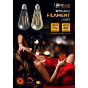 LED COB Birnenlampe, dimmbar, 4W, E27, 2500K, 220-240V AC, Bernstein, ST64