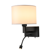 Wandleuchte mit Lampenschirm und eingebautem LED-Spot, E27, max. 10W LED/1W, 3000K, IP20, schwarz