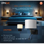 Wandleuchte mit Lampenschirm und eingebautem LED-Spot, E27, max. 10W LED/1W, 3000K, IP20, schwarz