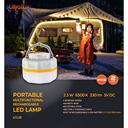 Lampada LED portatile con base magnetica e gancio maniglia, 2.5W, 6500K, 5V DC, Li-Ion 3.7 V DC, IP65