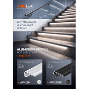 Profilo in alluminio per striscia flessibile LED, nero con diffusore nero, 2m, scalino